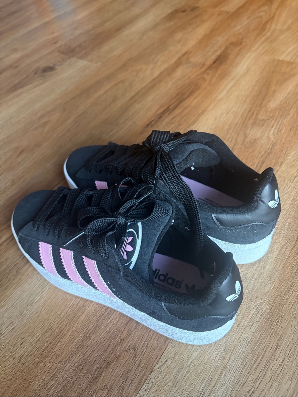 adidas Black Sneakers with Pink Stripes and White Sole